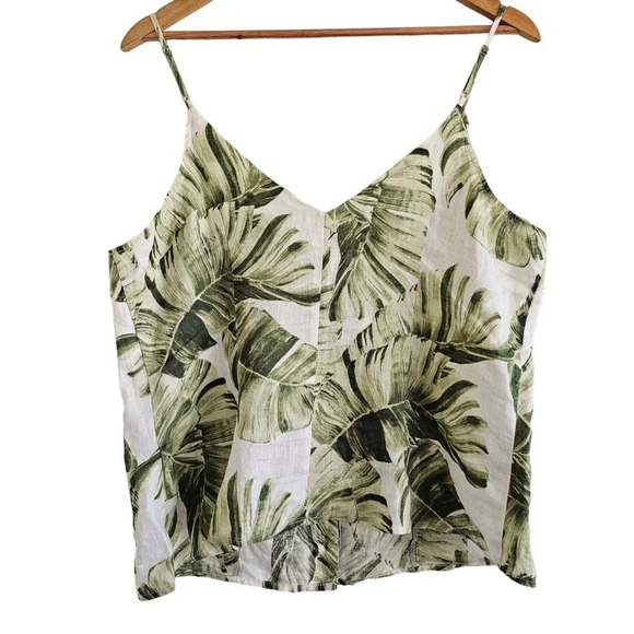 H&M linen button front palm  print camisole green white large NWOT - Picture 4 of 10